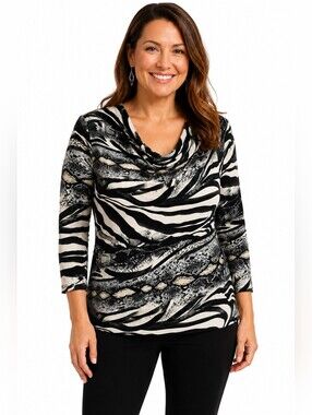 Strazzi Woman 1X Blouse Animal Print Cowl Neck Top Zebra Snake Print